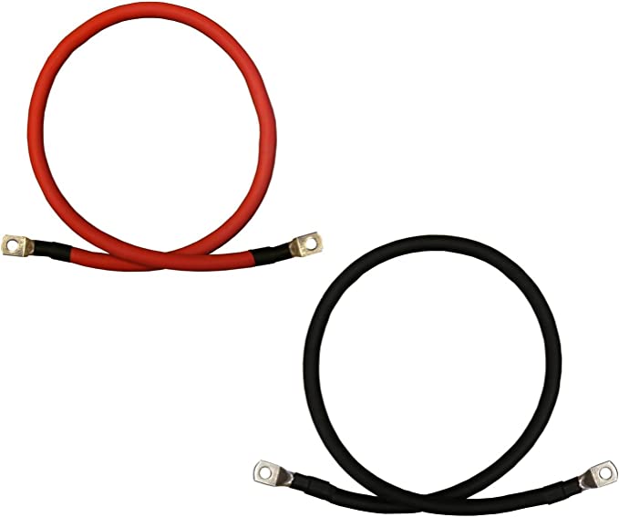 2 AWG Gauge Red + Black Pure Copper Battery Inverter Cables Solar, RV, Car, Boat 18 in 3/8 in Lugs