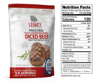 Legacy - Freeze Dried Diced Beef 1lb